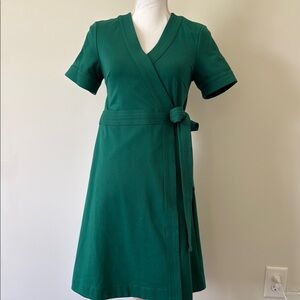 Boden Green A-Line Midi Dress with V-Neck